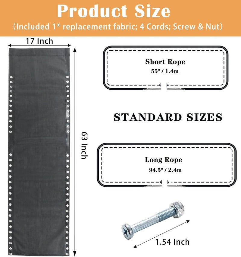 Luccov 17" 19" 21" Wide Zero Gravity Chair Replacement Fabric, Repair Cloth with 4 Gravity Chair Replacement Cord Screws Kit, Zero Gravity Chair Accessories for Sling Patio Lawn Lounge Chair, Black - Image 2